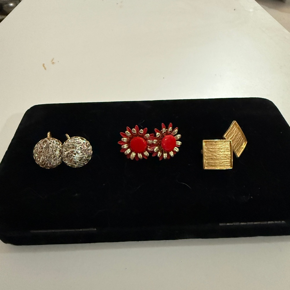 Vintage Gold and Red Earrings Set